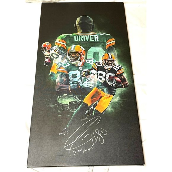 DONALD DRIVER SIGNED CANVAS PAINTING RARE GREENBAY PACKERS NFL AUTOGRAPHED #80 - Picture 1 of 16